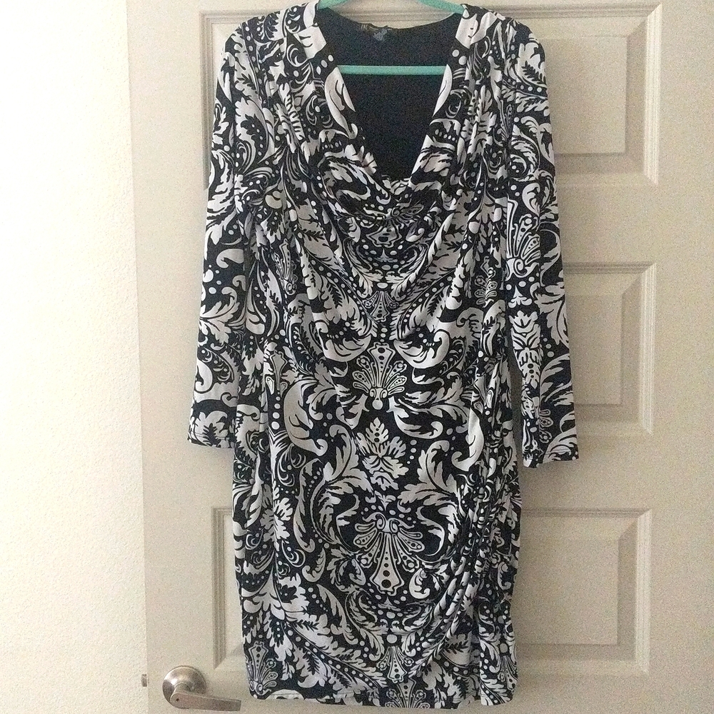 INC Paisley Dress, Black and White, 1X
